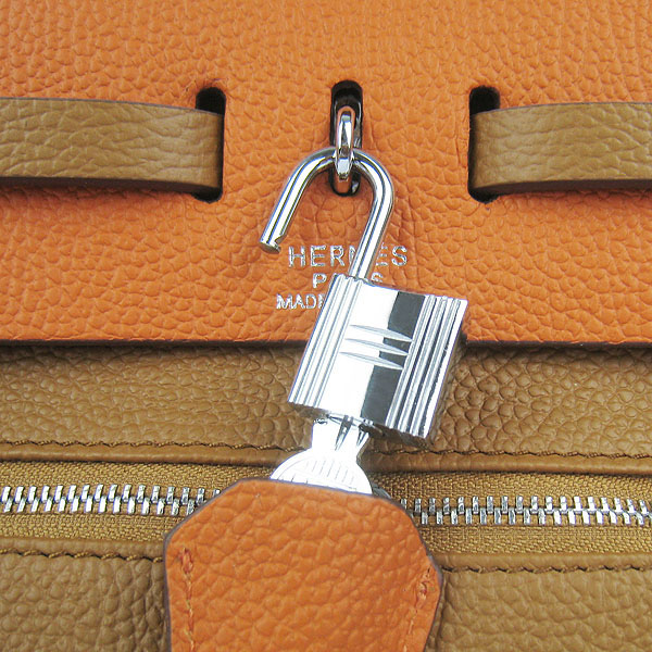 7A Replica Hermes Light Coffee/Orange Kelly 32cm Togo Leather Bag 60667